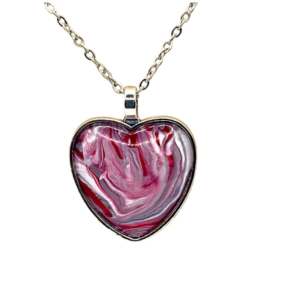 Heart Shaped Pink and Gray Necklace